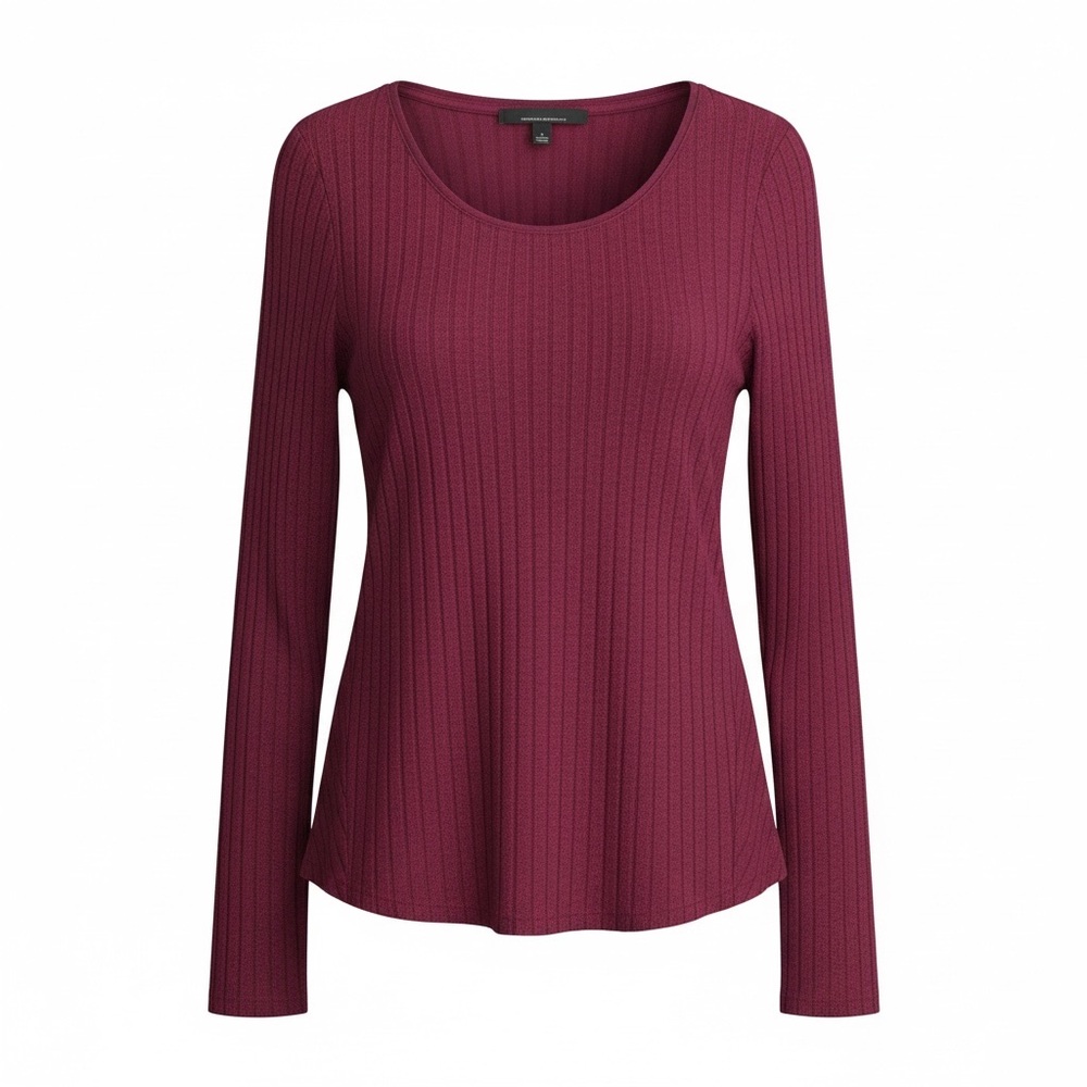 White House Black Market Top Ribbed Burgundy Criss Cross Back Long Sleeve‎ S
